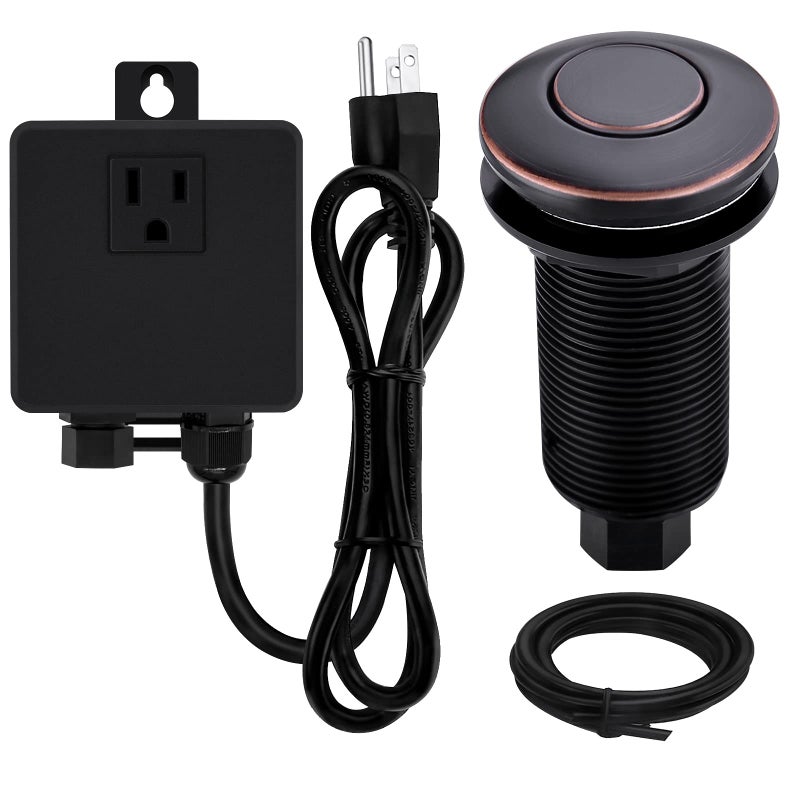 SINKINGDOM Garbage Disposal SinkTop Air Switch Kit with Long Button,Brass Made Cover,Oil Rubbed Bronze - Image 1